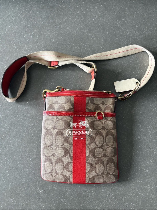 Coach Handbags - Coach Signature Crossbody with Red Stripe